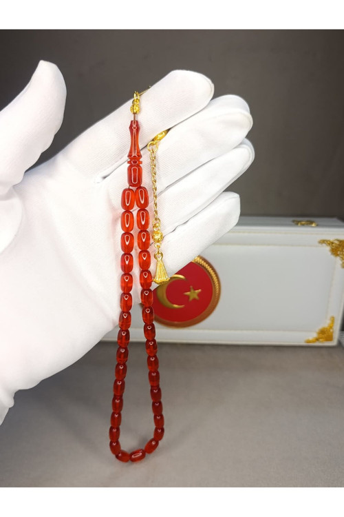 ATEŞ KEHRİBAR TESBİH CANLI KIRMIZI TESBİH