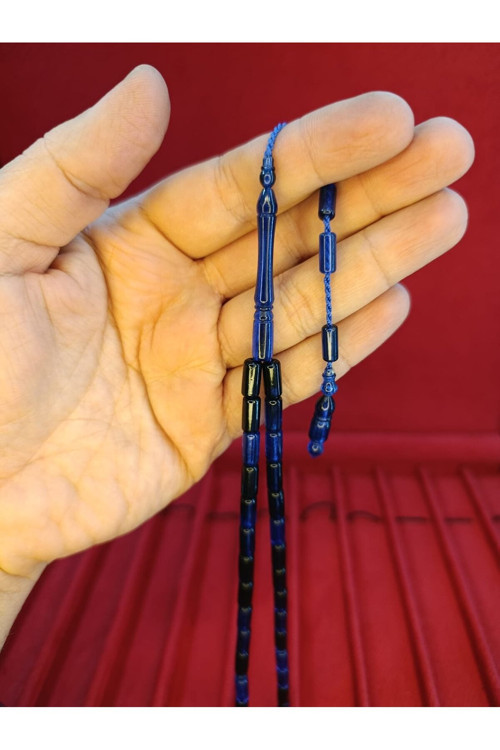 TOZ KEHRİBAR TESBİH KESME KESİM LACİVERT SİYAH RENKLİ SİSTEMLİ 11MMX5MM ÖZEL ÖLÇÜ