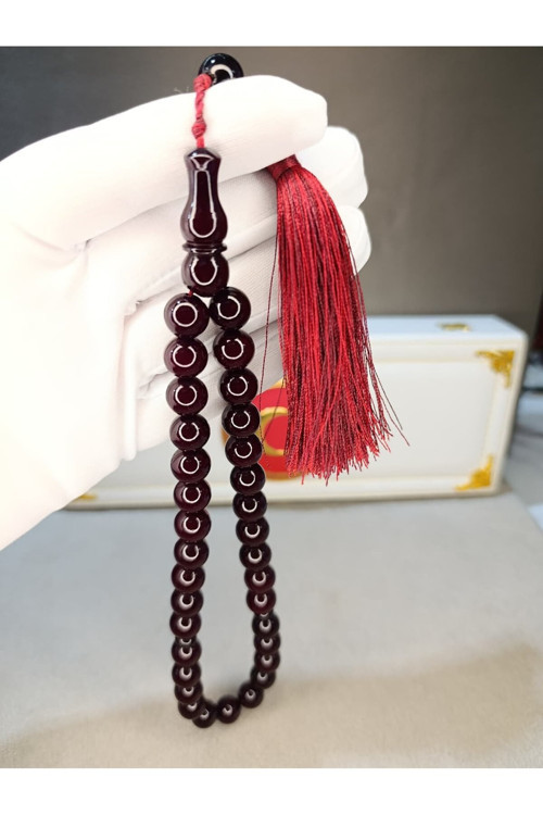 SIKMA KEHRİBAR TESBİH BORDO RENKLİ İP PÜSKÜLLÜ