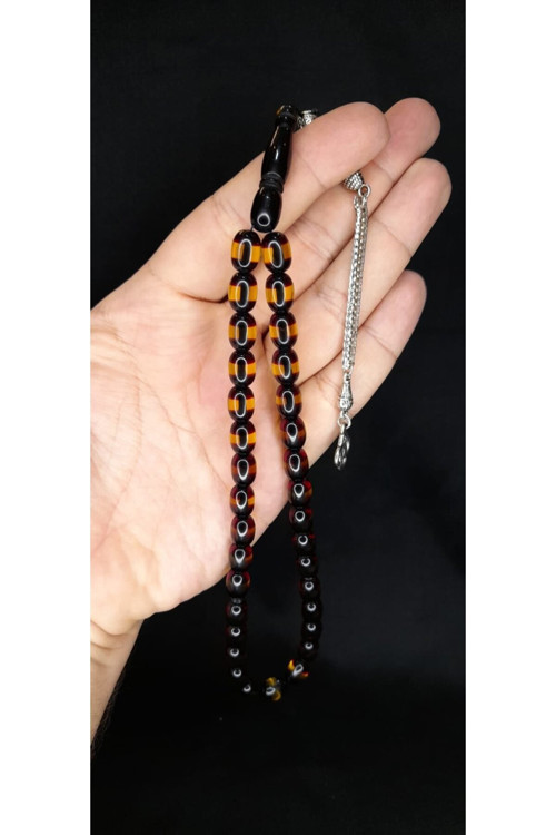 SÜRMELİ UÇAK CAMI TESBİH SARI-BORDO RENKLİ KAPSÜL KESİM T-353