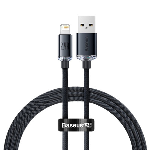 Crystal Shine Hızlı Şarj Kablosu, Lightning – 1.2m, iPhone Uyumlu, Güçlendirilmiş Yapı, Dayanıklı ve Hızlı Veri Aktarımı, Siyah