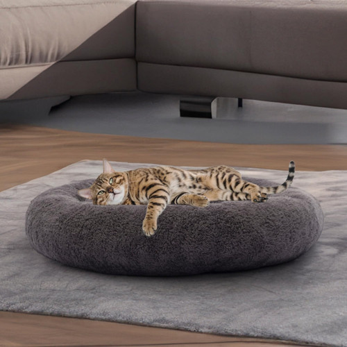 Peluş Kedi ve Köpek Yatağı Beyaz Renkte, Ekonomik Kedi Yatağı Antrasit