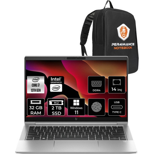 Elitebook 640 G10 i7 1355U 32GB RAM 2TB SSD 14" FHD Win11 Pro 8A571EAP429 Notebook + Per4 Çanta
