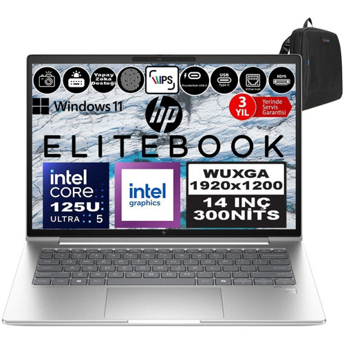 Elitebook 640 G11 Intel Core Ultra 5 125U Ddr5 80GB 1tb SSD Intel® Aı Boost 14" Wuxga IPS Windows 11 Pro Taşınabilir Bilgisayar 9Y7L3ETP27 + Zetta Çanta