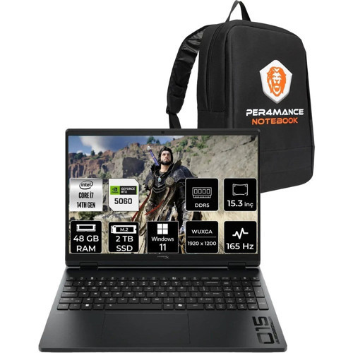 Hyperx Omen 15 Core I7 14650HX RTX5060 8gb 48GB Ram 2tb SSD 15.3" Fhd+ 165Hz WIN11 Pro D2RC3EAPN429 Gaming Laptop + Per4 Çanta