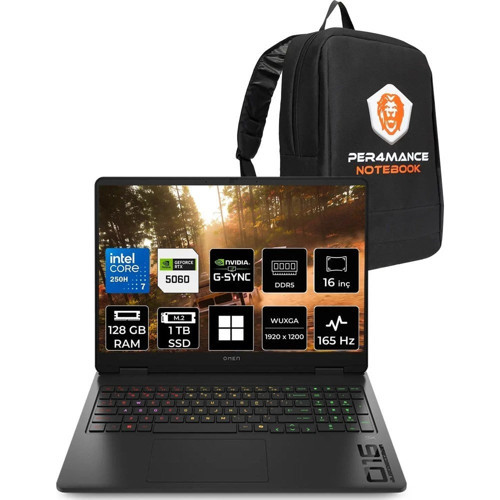Omen 16 Core 7 250H Rtx 5060 8gb 128GB Ram 1tb SSD 16" Wuxga 165Hz WIN11 Pro BQ9A9EAP357 Gaming Laptop + Per4 Çanta
