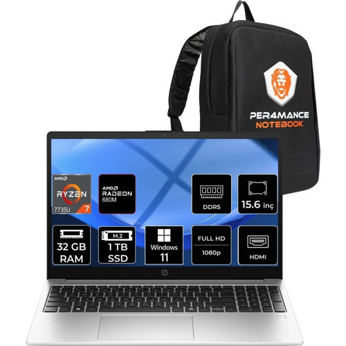 255R G10 Ryzen 7 7735U 32GB RAM 1TB SSD 15.6" FHD Win11 Pro D30M1ETPN408 Notebook + Per4 Çanta