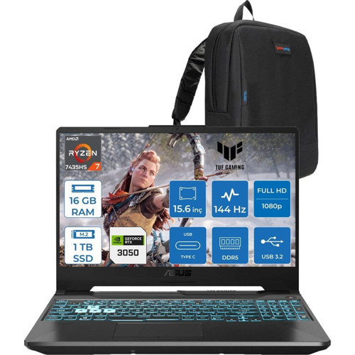 Tuf Gaming A15 FA506NCR Amd Ryzen 7 7435HS 16GB Ddr5 1tb SSD RTX3050 4gb 15.6" Fhd IPS 144HZ Freedos Taşınabilir Bilgisayar HN034F02 + Zetta Çanta