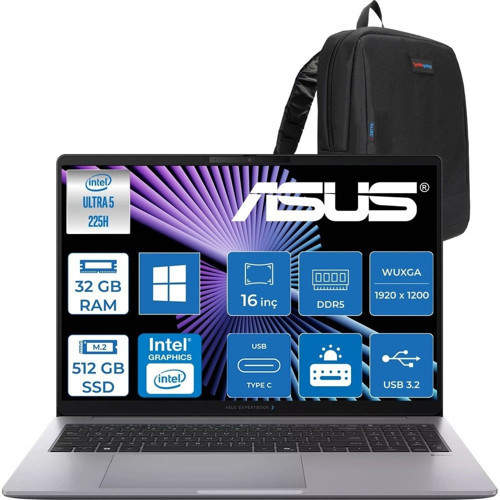 Expertbook P3 G1 P3606CCA Intel® Core™ Ultra 5 225H Aı 32GB Ddr5 512GB SSD Intel® Graphics 16.0-Inch, Wuxga (1920 x 1200) 300NITS WIN11PRO Bilgisayar U516512G1DP12+ZETTAÇANTA
