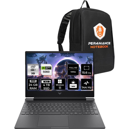 Victus 15 Core 7 240H RTX 5060 8GB 24GB RAM 4TB SSD 15.6" FHD 144Hz Win11 Pro BV7W9EAPN437 Gaming Laptop + Per4 Çanta