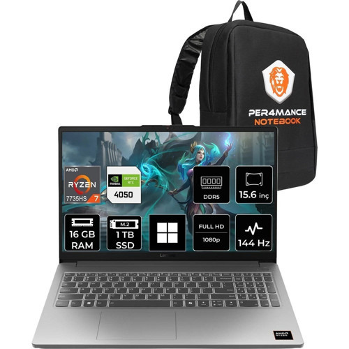 Loq 15ARP10E Ryzen 7 7735HS RTX 4050 16GB RAM 1TB SSD 15.6" FHD 144Hz Win11 Pro 83S0002YTRP379 Gaming Laptop + Per4 Çanta