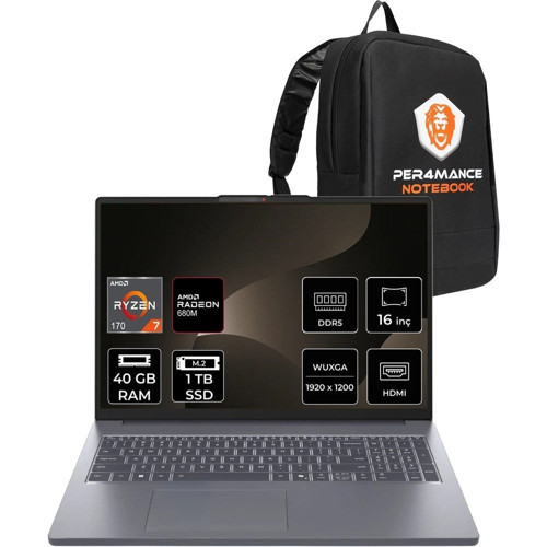Ideapad Slim 3 16ARP10 Amd Ryzen 7 170 40GB Ram 1tb SSD 16" Wuxga (1920X1200) 60Hz IPS Freedos 83K800DKTR7P327 Notebook + Per4 Çanta