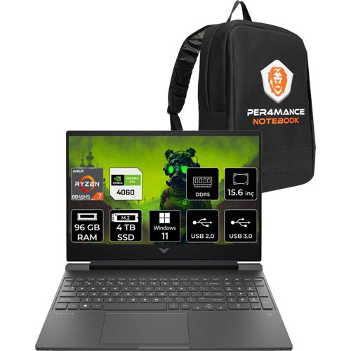 Victus 15 Ryzen 7 8845HS RTX 4060 96GB RAM 4TB SSD 15.6" FHD 144Hz Win11 Pro B82N6EAPN420 Gaming Laptop + Per4 Çanta
