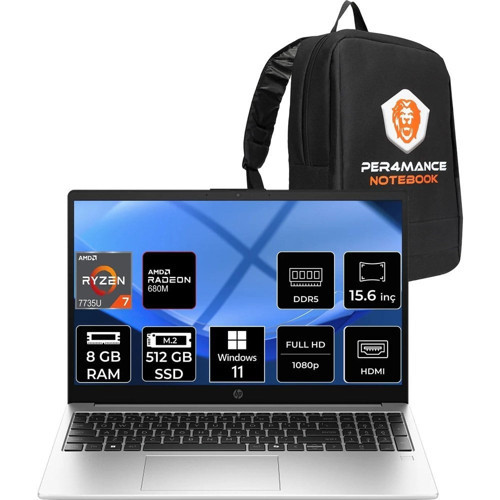 255R G10 Ryzen 7 7735U 8GB RAM 512GB SSD 15.6" FHD Win11 Pro D30M1ETPN392 Notebook + Per4 Çanta