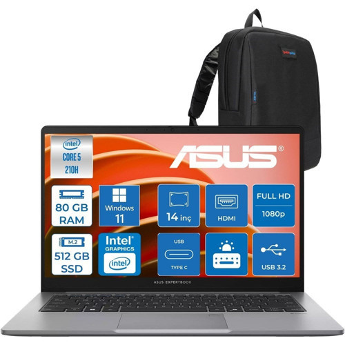 Expertbook P1 P1403CVA Intel® Core™ 5 210H 80GB Ddr5 512GB SSD 14"fhd (1920 x 1080) 300NITS WIN11PRO Taşınabilir Bilgisayar PC516512G0DP27+ZETTAÇANTA