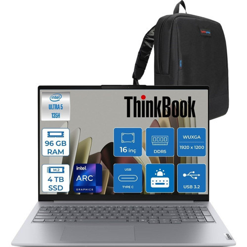 Thinkbook 16 G8 Ial Intel Core Ultra 5 135H Aı 96GB Ddr5 4tb SSD Intel® Arc™ Graphics 16" Wuxga (1920X1200) IPS 300NITS Freedos Bilgisayar 21SK00G8TXF35+ZETTAÇANTA