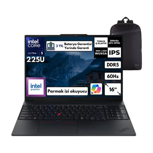 Thinkpad E16 Gen3 Ultra 5-225U 48 -Gbddr5 512 GB Intel Graphics 16" Wuxga Windows 11 Pro + Hmf Sırt Çantası 21SSS2YQ60HMF39
