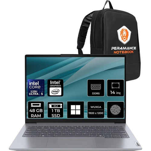 Thinkbook 14 Gen 7 Core Ultra 5 125U 48GB Ram 1tb SSD 14" Fhd+ WIN11 Pro 21MR0095TRP428 Notebook + Per4 Çanta