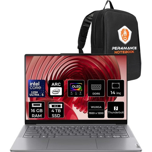 Yoga Slim 7 Core Ultra 5 125H 16GB Ram 4tb SSD 14" Fhd+ OLED 400NITS Freedos 83CV00E4TRP305 Notebook + Per4 Çanta