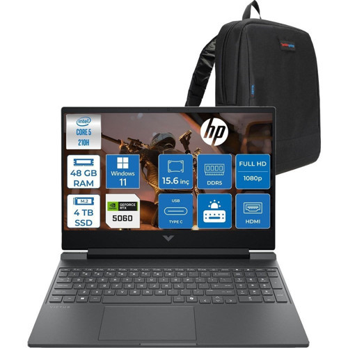 Victus Gaming Intel® Core 5 210H Aı 48GB Ddr5 4tb SSD RTX5060/8GB 15.6"fhd (1920 x 1080), 144 Hz, Ips, 300 Nits WIN11HOME Gaming Bilgisayar C21SGEAH20+ZETTAÇANTA