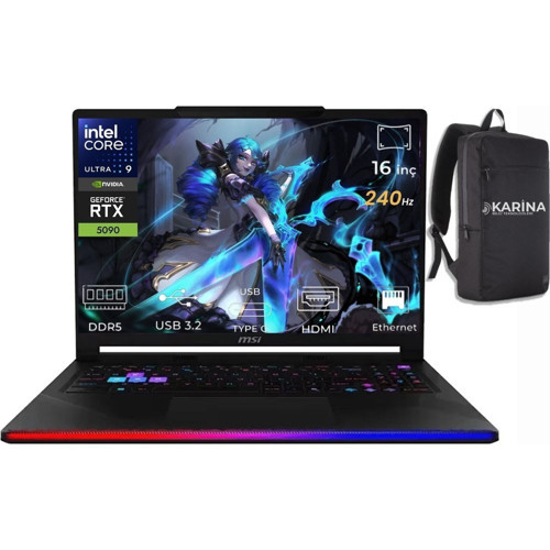 Msı Raider 16 Hx Ultra 9 290HX Plus B2WJ-022TR-K02 96GB 2tb RTX5090 24GB W11HOME 16'' Qhd+ 240Hz Gaming Notebook