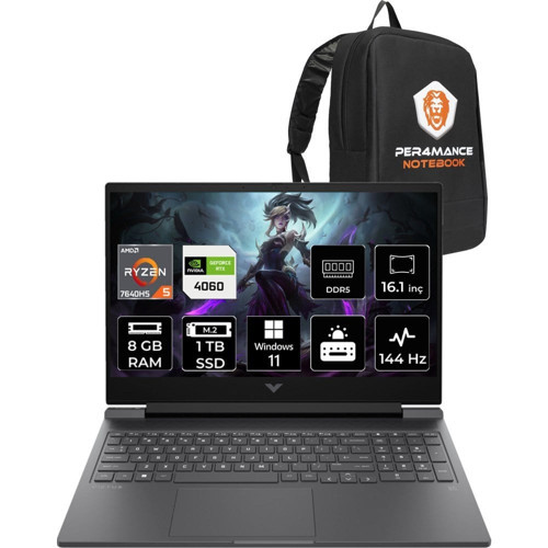 Victus 16 Ryzen 5 7640HS RTX 4060 8GB RAM 1TB SSD 16.1" FHD 144Hz Win11 Pro 7Z4M8EAPN399 Gaming Laptop + Per4 Çanta