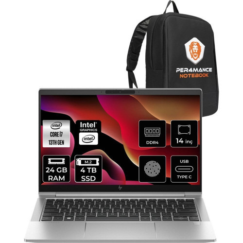 Elitebook 640 G10 i7 1355U 24GB RAM 4TB SSD 14" FHD FreeDOS 8A571EAP325 Notebook + Per4 Çanta