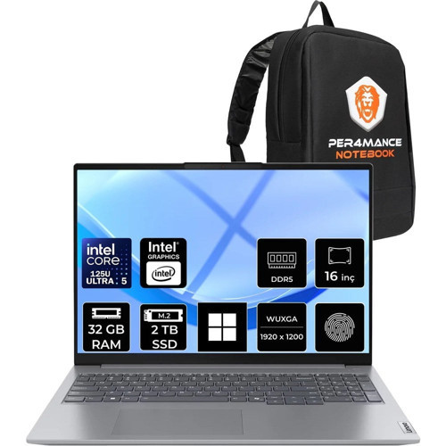 Thinkbook 16 Gen 7 Core Ultra 5 125U 32GB Ram 2tb SSD 16" Fhd+ WIN11 Pro 21MS005KTRP419 Notebook + Per4 Çanta