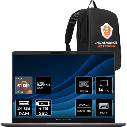 Expertbook P3 Ryzen AI 5 330 Notebook 24GB RAM 14" FHD+ FreeDOS + Per4 Çanta PM3406R516512G0DP315
