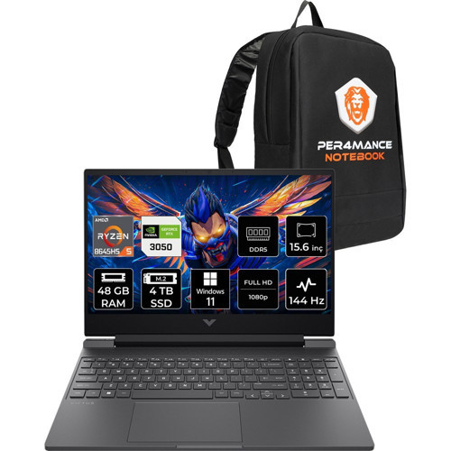 Victus 15 Ryzen 5 8645HS RTX 3050 48GB RAM 4TB SSD 15.6" FHD 144Hz Win11 Pro B9KM2EAPN410 Gaming Laptop + Per4 Çanta
