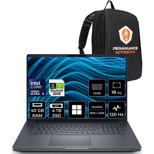 Pro Max 18 Plus Core Ultra 9 285HX Rtx Pro 3000 Blackwell 12GB 40GB Ram 4tb SSD 18" Qhd+ 120Hz WIN11 Pro MB18250P497 Iş Istasyonu + Per4 Çanta