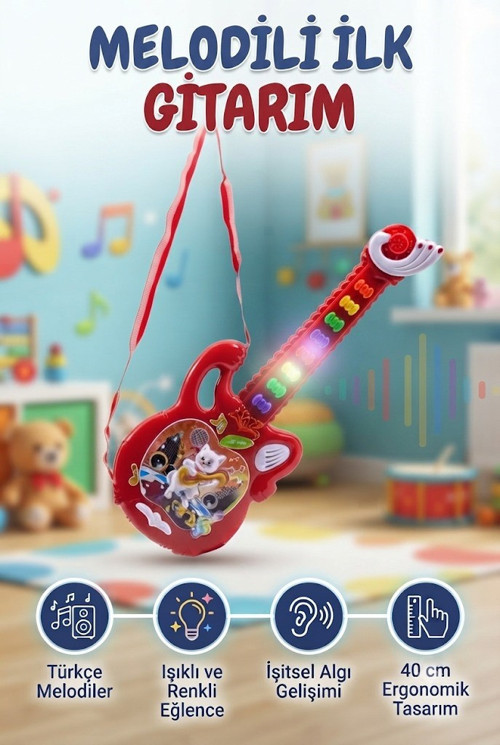 Minik Müzisyenler İçin Işıklı Ritim ve Melodi Bir Arada Eğitici ve Eğlenceli Oyuncak Gitar