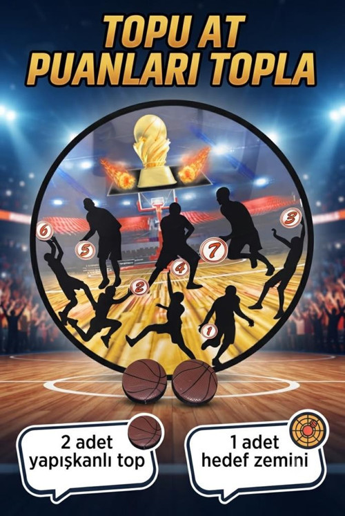 Yapışkanlı Hedef Zeminli ve 2 Adet Basketbol Toplu Eğlenceli Hedef ve Atış Oyunu Seti