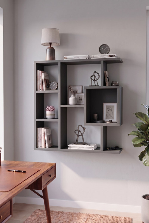 Enda Home Yegane Duvar Rafı, Duvar Kitaplığı, Dekoratif Kitaplık, Modern Kitaplık Antrasit