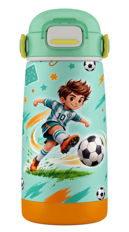 420 ml Açık Yeşil Futbol Desenli Erkek Çocuk Okul Matarası Paslanmaz Çelik Termos - 60021