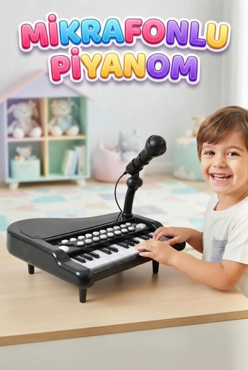 Mikrofonlu 25 Tuşlu Çoklu Müzik Sesleri Çocuk Piyano ve Elektronik Org Eğitici Öğretici Oyuncak