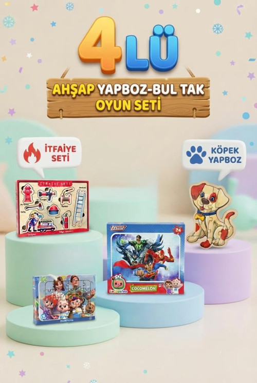 Eğitici Öğterici ve Eğlenceli 4'lü Frame Yapboz Hikayeli Yapboz ve Bul-Tak Beceri Oyun Seti
