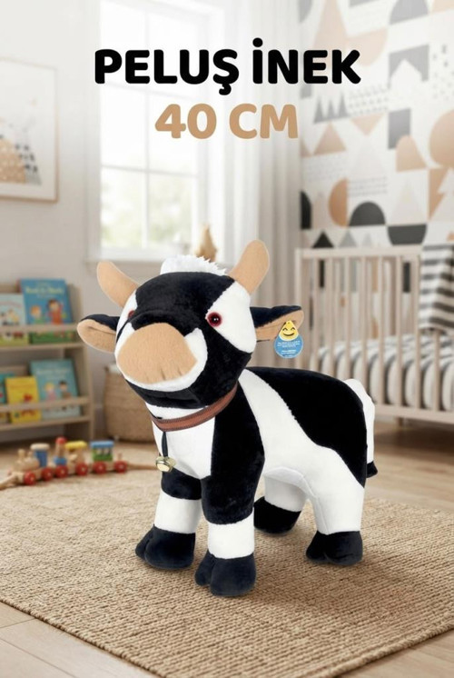 Çanlı İnek Peluş 40 Cm; Sevimli Ve Konforlu Uyku Yastığı Ve Sarılma Arkadaşı Dekoratif Oyuncak