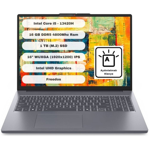 Ideapad Slim 3 16IRH10 Intel Core I5 13420H 16GB 1TB SSD Freedos 16” Wuxga 83K20077TR
