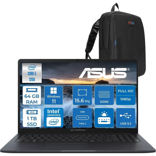 Expertbook B1 B1503CVA-C58G512B4D Intel Core 5 120U 64GB Ddr5 1tb SSD 15.6"fhd 300NITS (1920 x 1080) WIN11PRO Taşınabilir Bilgisayar C58G512B4DP23+ZETTAÇANTA
