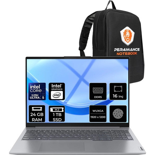 Thinkbook 16 Gen 7 Core Ultra 5 125U 24GB Ram 1tb SSD 16" Fhd+ Freedos 21MS005KTRP313 Notebook + Per4 Çanta