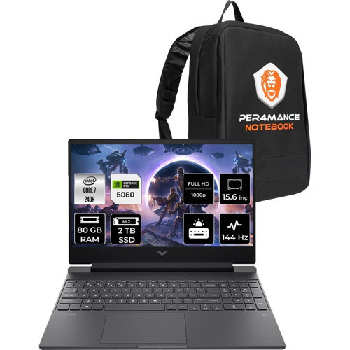 Victus 15 Core 7 240H RTX 5060 8GB 80GB RAM 2TB SSD 15.6" FHD 144Hz FreeDOS BV7W9EAPN346 Gaming Laptop + Per4 Çanta