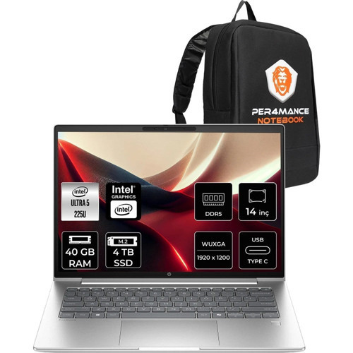 Probook 4 G1I Core Ultra 5 225U 40GB RAM 4TB SSD 14" FHD+ FreeDOS D21PFETPN325 Notebook + Per4 Çanta