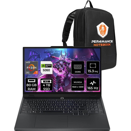 Legion 5 Ryzen 7 260 RTX 5060 8GB 80GB RAM 4TB SSD 15.3" FHD+ 165Hz FreeDOS 83M00070TRP347 Gaming Laptop + Per4 Çanta