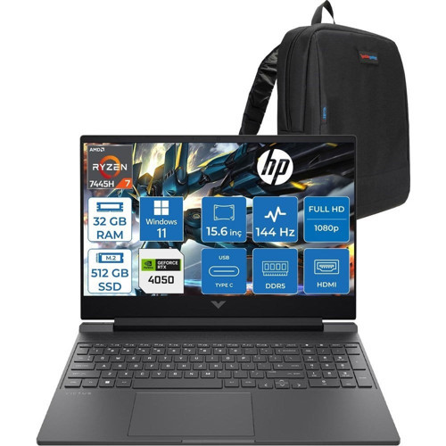 Victus Gaming Amd Ryzen 7-7445HS 32GB Ddr5 512GB SSD Rtx RTX4050/6GB 15.6" Fhd (1920 x 1080), 144 Hz, Ips, 300 Nits WIN11PRO Gaming Bilgisayar WBX9U9EAF12+ZETTAÇANTA