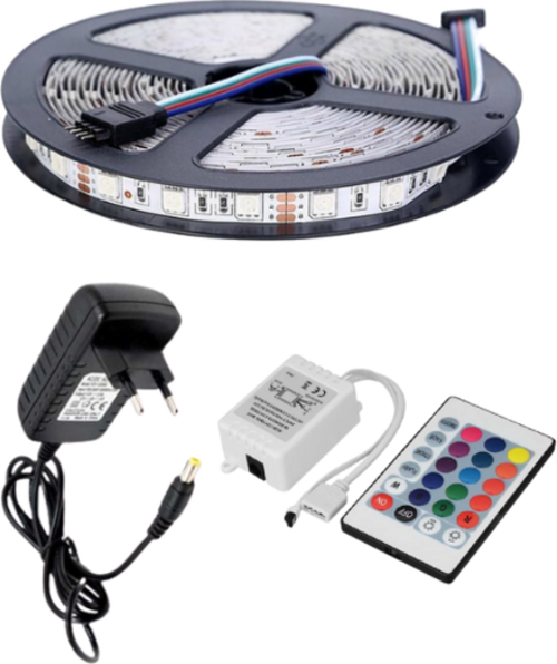Rgb Led Slikonsuz İç Mekan 5 Metre 24 Tuş Kumandalı 5050 smd 3 Çipli Tak Çalıştır