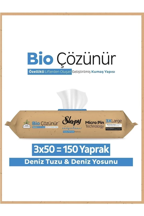 Bio Çözünür Yüzey Temizlik Havlusu&Mendili Deniz Tuzu&Yosun 3x50 (150 Yaprak)