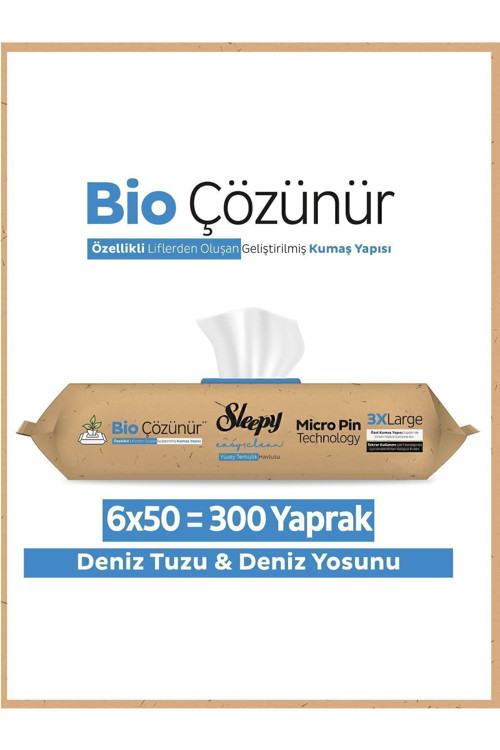 Bio Çözünür Yüzey Temizlik Havlusu&Mendili Deniz Tuzu&Yosun 6x50 (300 Yaprak)