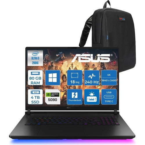 Rog Strix Scar G18 G835LXG-TQ557 Intel Core Ultra 9 290HX Plus 80GB Ddr5 4tb SSD W11PRO 175W RTX5090 24GB Ggdr7 18" 4K Wquxga Miniled 240Hz Gaming Laptop ROGTQ557P40 + Zettaçanta