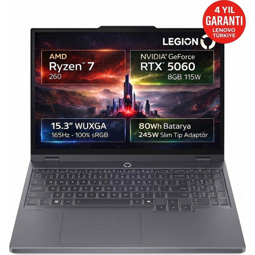 Lenovo Legion 5 15AHP10 Amd Ryzen 7 260 48-Gbddr5 1 Tbssd Rtx 5060 8gb 15.3" Wuxga (1920X1200) IPS 165Hz 115W Freedos 83M00064TRAT97